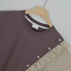 條子布料併布T-shirt/朱古力