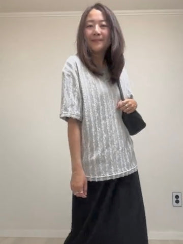 直條幼喱士T-shirt/灰