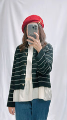 (訂貨)心心鈕扣間條Cardigan/黑
