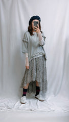 (訂貨)手袖沿領網布T-shirt/米白