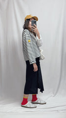 (訂貨)間條patchwork T-shirt/黑白
