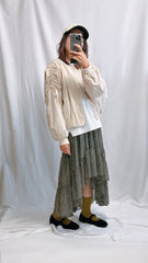 (訂貨)後撞色波浪邊襪/橄欖