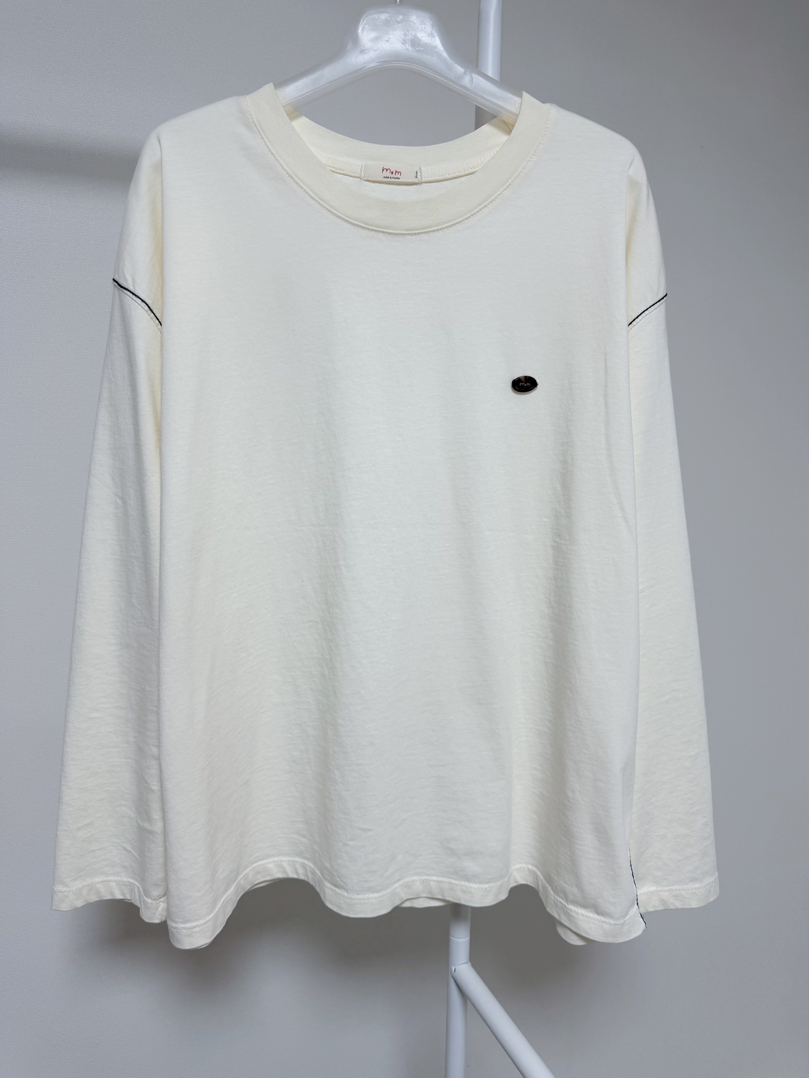 撞色線T-shirt/米白