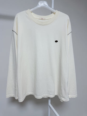 撞色線T-shirt/米白