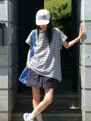 混色間條長身T-shirt/灰