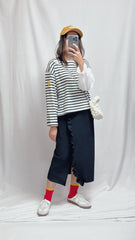 (訂貨)間條patchwork T-shirt/黑白