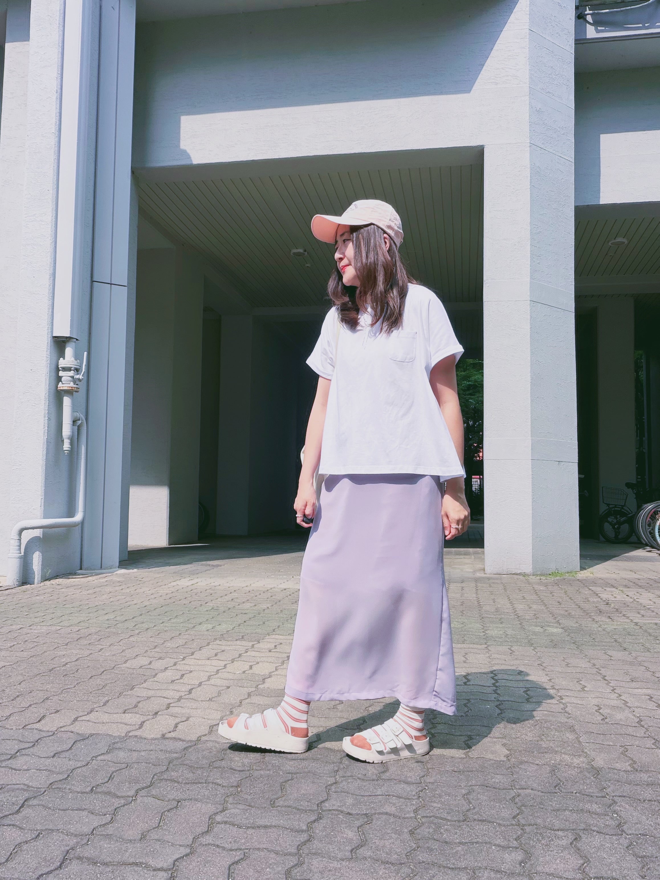 口袋撞色線T-shirt/白