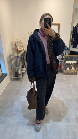 雙面點點外套/深藍+啡