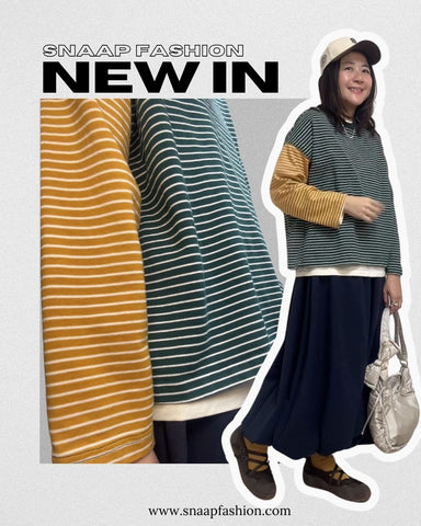 (預購)撞色袖間條T-shirt/深綠+橘子