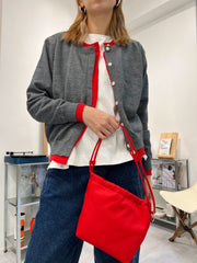 併色cardigan/灰+紅