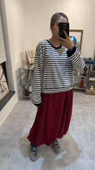 多色間條腳級T-shirt/米白