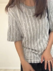 直條幼喱士T-shirt/灰