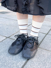 併色條子襪/米白