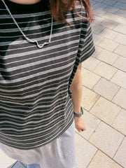 黑領多色條子T-shirt/黑
