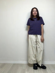 黑領多色條子T-shirt/深藍