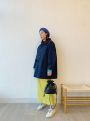 [11.11優惠]燈芯絨領中長Trench Coat/深藍