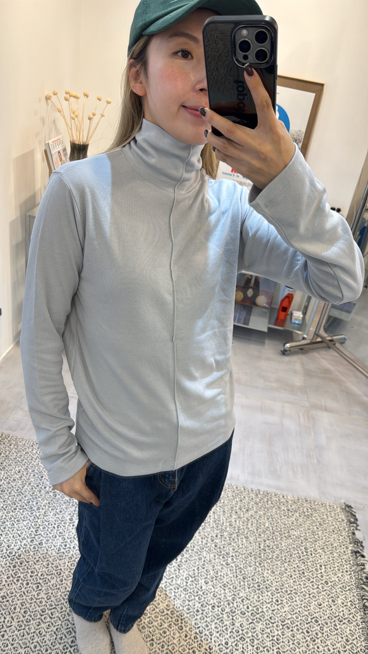 中間駁線樽領T-shirt/淺灰
