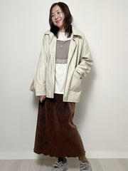 壓褶絲絨直身裙/啡