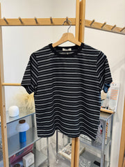 黑領多色條子T-shirt/黑