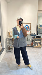 兩袖併色小企領T-shirt/米白