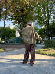 後摺褶恤衫/橄欖