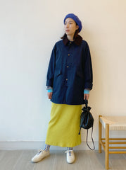 [11.11優惠]燈芯絨領中長Trench Coat/深藍