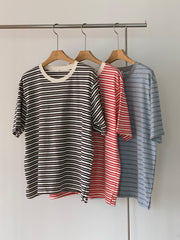 簡約間條T-shirt/黑