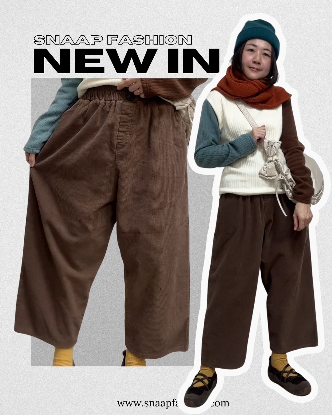 燈芯絨闊腳褲/啡