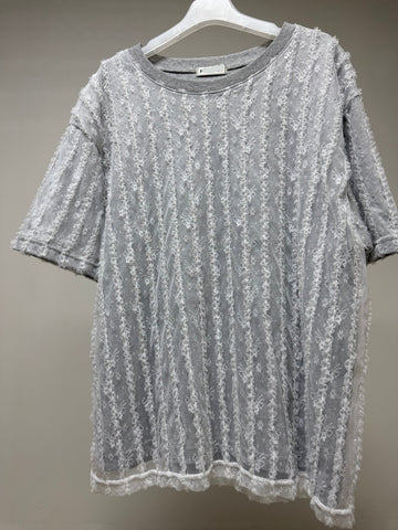 直條幼喱士T-shirt/灰