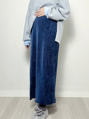 壓褶絲絨直身裙/深藍