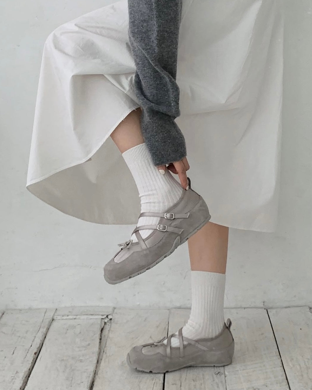 (預購)併布Sporty Mary Jane/灰