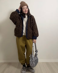 雙面點點外套/深藍+啡