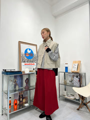 前間條後淨色T-shirt/淺藍領