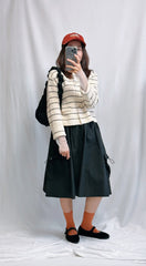 (訂貨)心心鈕扣間條Cardigan/米白