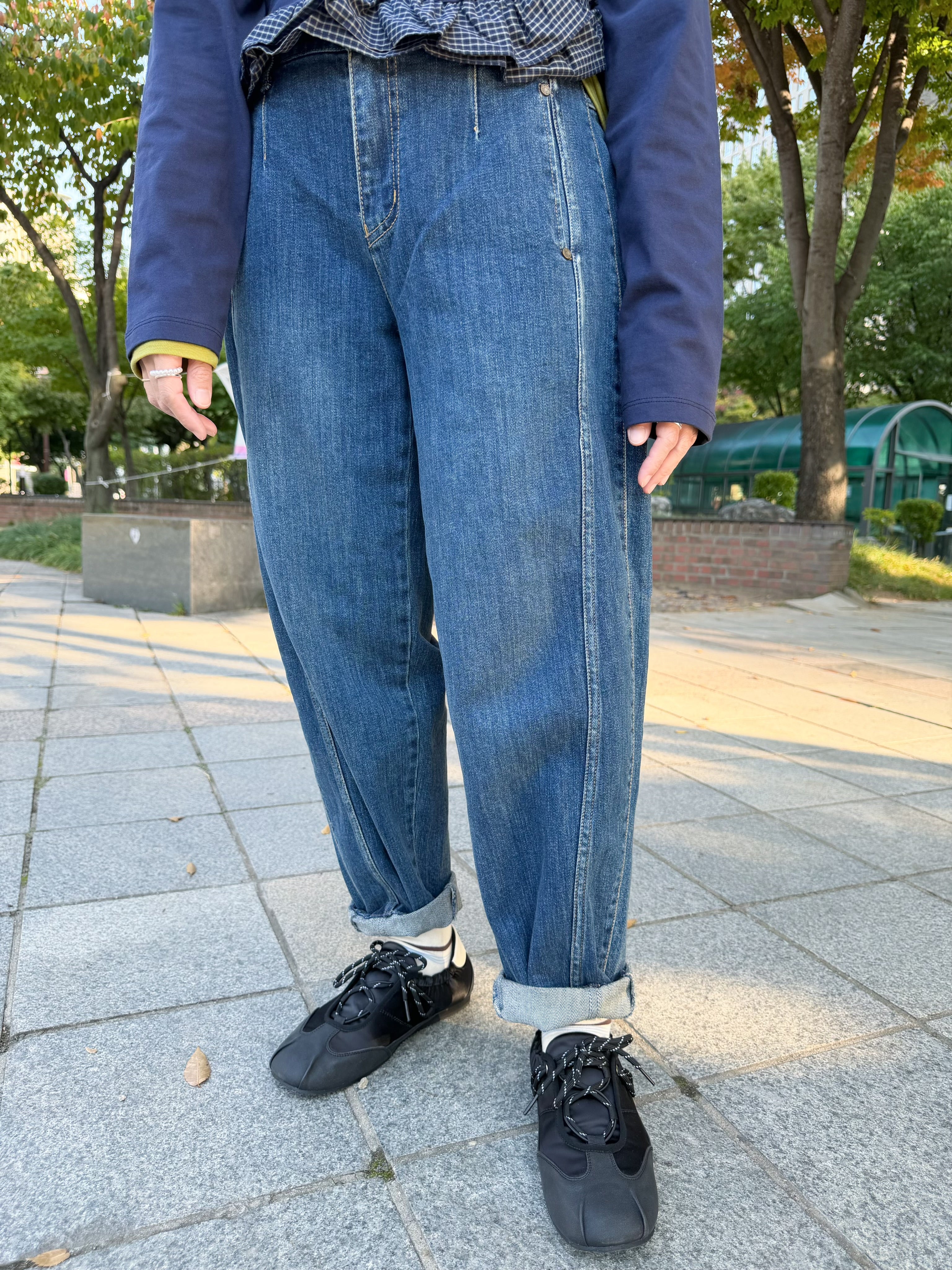 修腳牛仔褲/深藍
