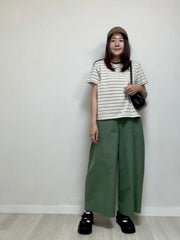 黑領多色條子T-shirt/奶油