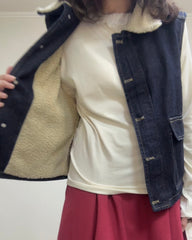 (停產)牛仔羊羔毛背心/深藍