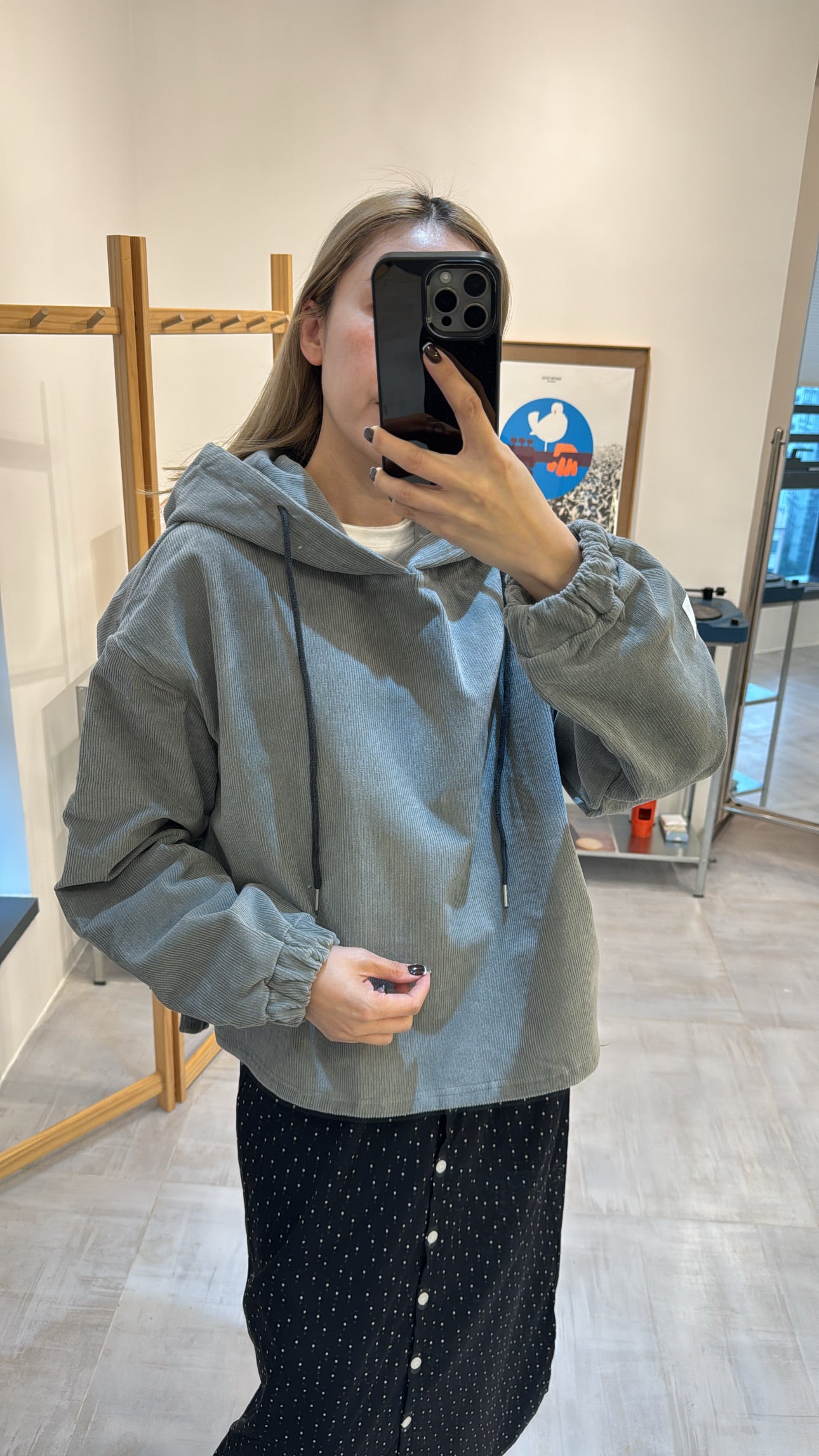 燈心絨hoodie衛衣/灰藍