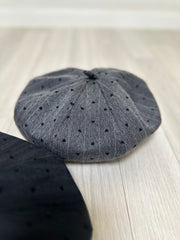 心心條紋具蕾帽/灰