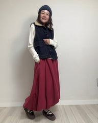 泡泡腳針織裙/暗紅