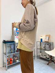 條子袖併布T-shirt/杏