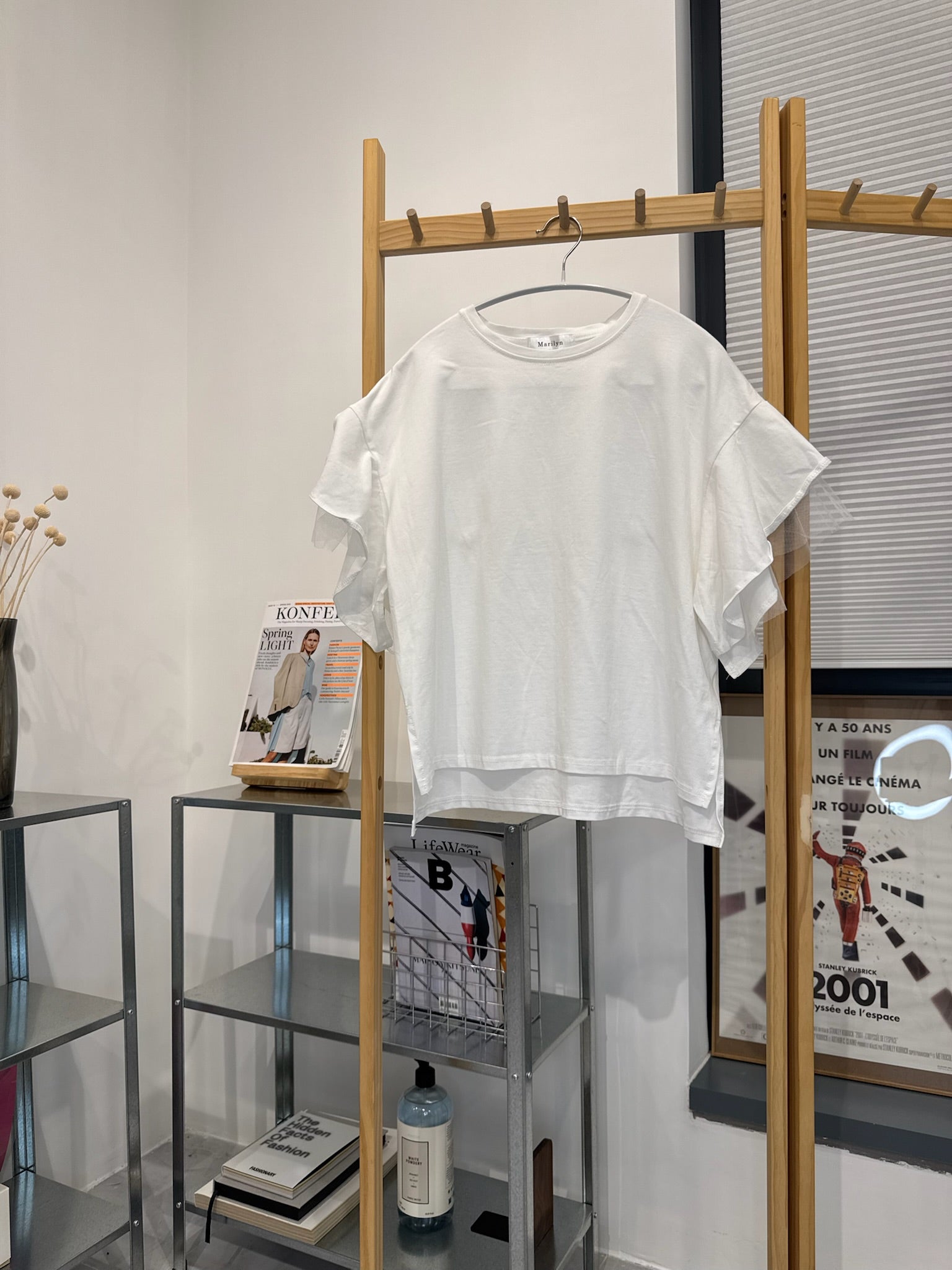 網紗Ruffle袖T-shirt/白