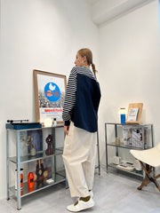 前間條後淨色T-shirt/綠領