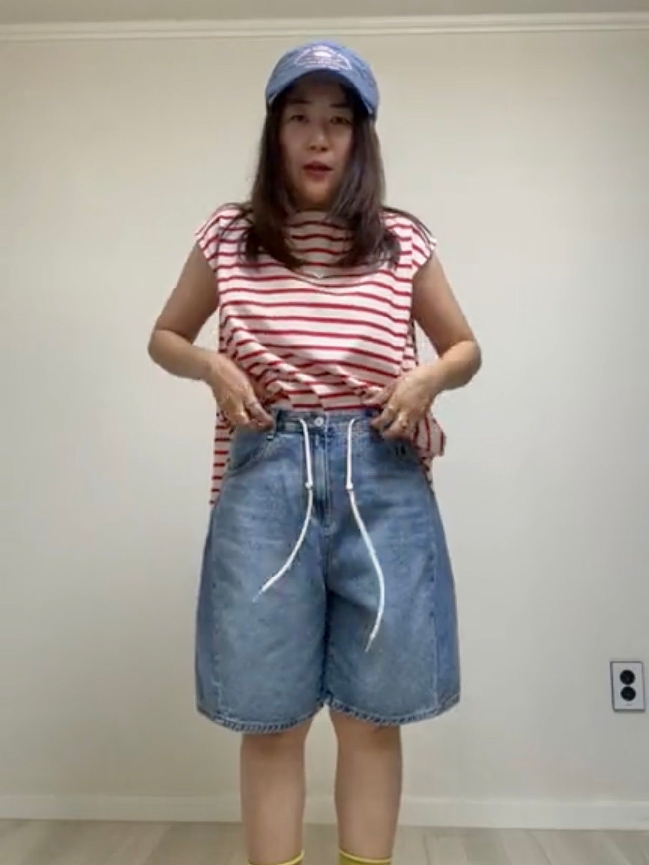 單色幼條A型背心/紅