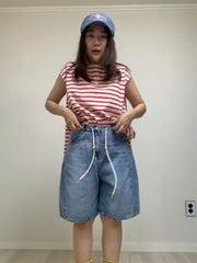單色幼條A型背心/紅