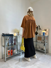 (訂貨：15工作天）後縮褶闊T-shirt/啡