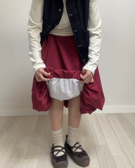 泡泡腳針織裙/暗紅