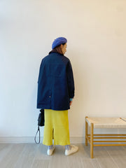 [11.11優惠]燈芯絨領中長Trench Coat/深藍