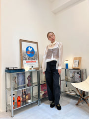 開叉輕透恤衫/米白