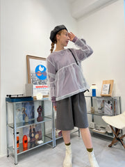 心心條紋具蕾帽/灰